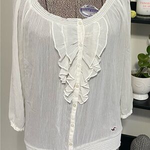 Hollister Ivory Ruffle Front Blouse